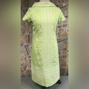 HENRY-LEE 60’s Knee-Length Multicolored Puff Sleeve Sheath Dress Palm Beach